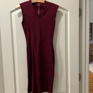 Burgundy V-neck slim fitting sheath dress